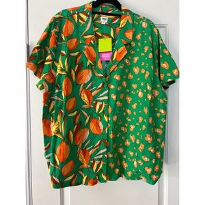 Tabitha Brown Green and Orange Casual Button Down Shirt